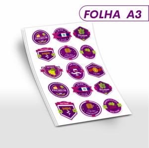 Adesivo / Rotulo / Etiqueta  por Folha - A3 Adesivo Área de Impressão - 29x44cm 4x0 - Colorido Frente / Verso sem impressão  Semi Corte Personalizado Folhas Adesivas